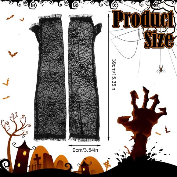 Women's Spider Web Gloves Sheer Spider Web Arm Warmer Black Lace Fingerless Glov - Picture 3 of 8